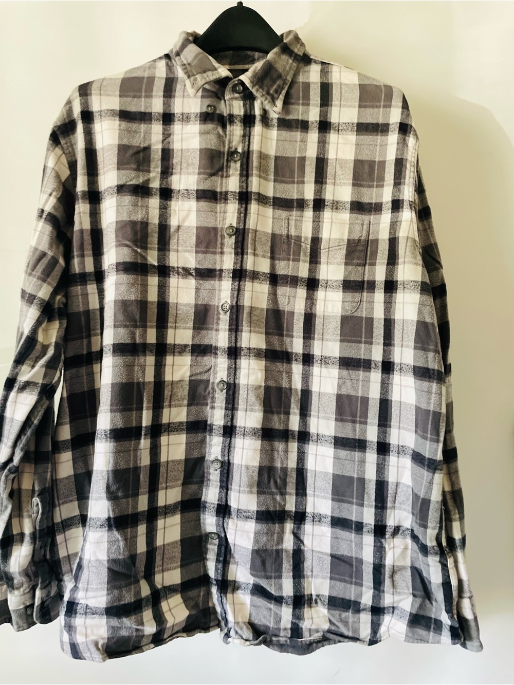 Lands' End Black and White Plaid Button-Down Shirt Flannel Size XL